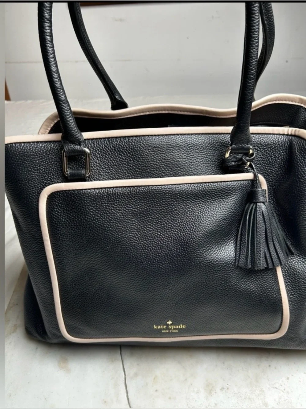 kate spade Black Tote with Cream Trim and Tassel